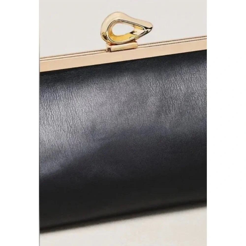 Anthropologie‎ NWT Claire Vegan-Leather  Turn Lock Black Clutch - Picture 6 of 7